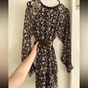 Zara floral medium ruffle dress with belt